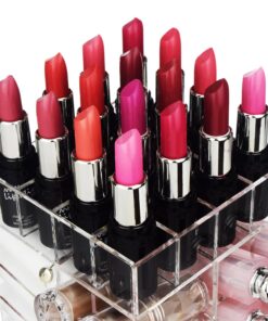 Ikee Design Premium Acrylic Rotating 64 Cosmetic Lipstick Organizer Tower,Lipgloss Stand with Removable Dividers, 360 Degree Spinning Lipstick Display Tower,4 1/2 W x 4 1/2 D x 9 1/8 H in Clear 28 81I4Aa5vHfL
