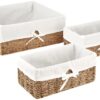 Household Essentials ML-5611 Set of Three Woven Wicker Storage Baskets with Removable Liners | Natural Seagrass,Brown Brown 3 81I4DVMPrbS