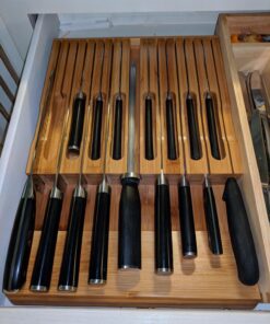 Utoplike In-Drawer Bamboo knife block, Drawer Knife Set Storage, Knife Organizer and Holder with Slots for 16 Knives and 1 Sharpening Steel (Not Included)-Kitchen Drawer, Counter Top 34 81I6UOtdRpL