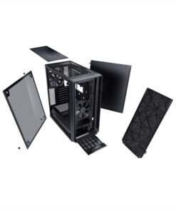 Fractal Design Meshify C - Compact Computer Case - High Performance Airflow/Cooling - 2X Fans Included - PSU Shroud - Modular Interior - Water-Cooling Ready - USB3.0 - Tempered Glass - Blackout Black Dark TG 45 81I9tCc2IL