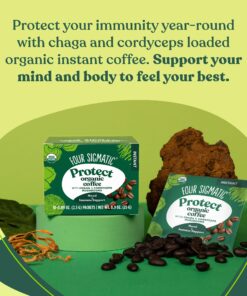 Organic Instant Coffee Powder by Four Sigmatic | Arabica Instant Coffee Singles with Cordyceps, Chaga and Eleuthero | Mushroom Coffee Instant Mix for Better Focus and Immune Support | 10 Packets Protect w/ Chaga & Cordyceps 0.09 Ounce (Pack of 10) 22 81IAyFkLX7L
