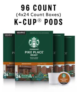 Starbucks K-Cup Coffee Pods—Medium Roast Coffee—Pike Place Roast for Keurig Brewers—100% Arabica—4 boxes (96 pods total) Pike Place 24 Count (Pack of 4) 15 81IC3dfFtML