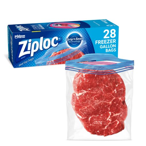 Ziploc Gallon Food Storage Freezer Bags, Grip 'n Seal Technology for Easier Grip, Open, and Close, 28 Count 28 Count (Pack of 1)