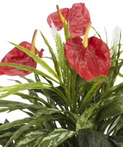 Nearly Natural 6678 Mixed Greens and Anthurium with Vase Decorative Silk Plant, Green 21 81IE1392RvL