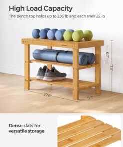 SONGMICS Shoe Rack Bench, 3-Tier Bamboo Shoe Storage Organizer, 11.3 x 27.6 x 17.8 Inches, Natural ULBS04N 25 81IErixpW8L