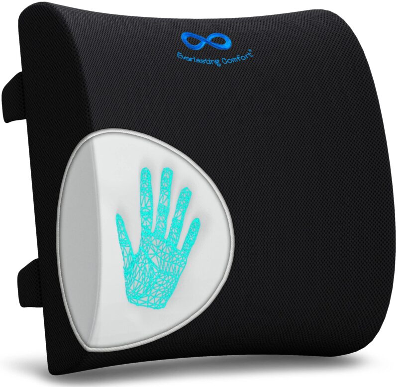 Everlasting Comfort The Original Lumbar Support Pillow - Improves Posture, Promotes Back Pain Relief - Superior Office Chair Back Support for Gaming and Desk Chairs - Lumbar Pillow for Car, Couch Black
