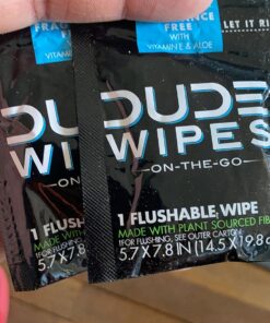 DUDE Wipes - On-The-Go Flushable Wipes - 2 Pack, 60 Wipes - Unscented Extra-Large Individually Wrapped Adult Wet Wipes - Vitamin E & Aloe - Septic and Sewer Safe Fragrance Free 30 Count (Pack of 2) 24 81IIj0UMGlL