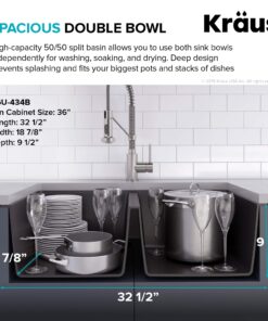 Kraus KGU-434B Undermount 50/50 Double Bowl Granite Kitchen Sink, 32.5-Inch, Black 16 81ILZIr9aaL