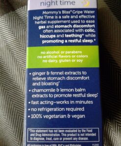 Mommy's Bliss Gripe Water Night Time, Infant Gas & Colic Relief, Gentle & Safe, 4 Weeks+, 4 FL OZ Bottle (Pack of 1) 39 81ILnlPZe5L