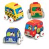 Melissa & Doug K's Kids Pull-Back Vehicle Set - Soft Baby Toy Set With 4 Cars and Trucks and Carrying Case - Pull Back Cars, Toys For Babies And Toddlers