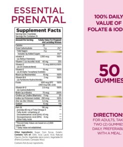 Nature's Bounty Essential Prenatal Gummies, Folic Acid and Iodine, Omega 3 and DHA, 50 Count 22 81IREsp1LAL