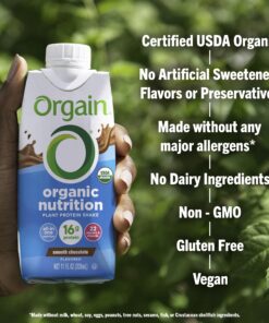 Orgain Organic Nutritional Vegan Protein Shake, Creamy Chocolate Fudge - 16g Plant Based Protein, Meal Replacement, 21 Vitamins & Minerals, Gluten & Soy Free, 11 Fl Oz (Pack of 12) Pack of 12 21 81ISIZc6EBL