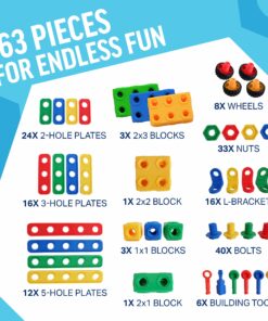 Brickyard Building Blocks STEM Toys - Educational Building Toys for Kids Ages 4-8 with 163 Pieces, Tools, Design Guide and Toy Storage Box, Gift for Boys & Girls 163 Piece 29 81ISnN8WvXL 1