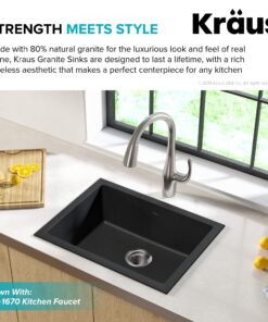 Kraus KGD-410B 24 2/5 inch Dual Mount Single Bowl Black Onyx Granite Kitchen Sink Sink with Strainer 22 81ITchLROQL
