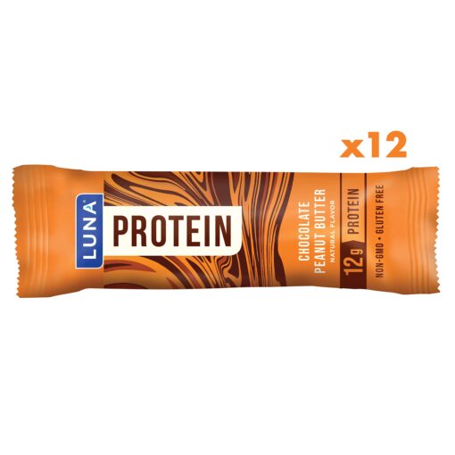 LUNA PROTEIN - Gluten Free Protein Bars - Chocolate Peanut Butter - 8g of protein - Non-GMO - Plant-Based Wholesome Snacking - On the Go Snacks (1.59 Ounce Snack Bars, 12 Count)