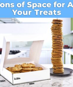 Gourmet 10in White Bakery Boxes 25 Pk. Cute Window Displays for Pies, Cakes, Cupcakes , Pastries. Transport Baked Goods w/ Sturdy, Easy-to Use Carriers. Give Sweet Holiday Gifts at Work, School 27 81IWqlYhniL