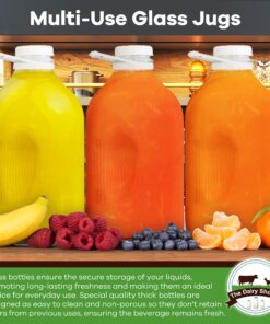 The Dairy Shoppe Heavy Glass Milk Bottles - Jugs with Lids and Silicone Pour Spouts - Clear Milk Containers for Fridge - Reusable Glass Milk Jug Dispenser - Made in USA (64 oz, 2 Pack) 64 oz 26 81IYTOmuFTL