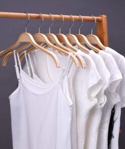 JS HANGER Lightweight Non Slip Wooden Hangers - 10 Pack Heavy Duty Wood Coat Hangers with Soft Stripes for Camisole, Jacket, Dress Clothes, Sweater, Natural Finish 27 81IZjhPqr8L