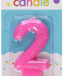 Shimmering Flat Molded Glittered Number 2 Celebration Candle, Pink , 3" Wax 6 81IaXUgx CL