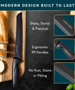 Home Hero 7 Pcs Kitchen Knife Set, Chef Knife Set & Steak Knives - Professional Design Collection - Razor-Sharp High Carbon Stainless Steel Knives with Ergonomic Handles (7 Pcs - Black) 7 Pcs - Black 24 81IeQqL9glL