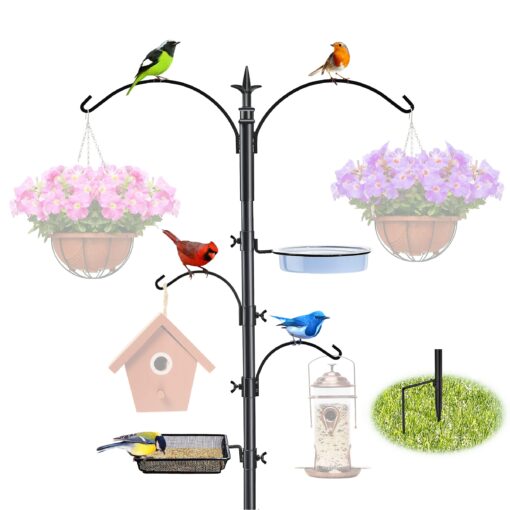 Sorbus Bird Feeding Station - 7ft Tall Metal Pole Bird Feeder Stand with 2 Ground Stake Prongs & 4 Hangers with Bird Bath, Bird Food Mesh Tray for Attracting Wild Birds Outside, Garden Decor, Plants 2-Prong Stake