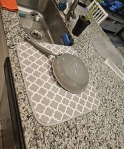 S&T INC. Dish Drying Mat for Kitchen, Absorbent, Reversible Microfiber Dish Mat, 16 Inch x 18 Inch, White Trellis 31 81IipAbcHRL 1