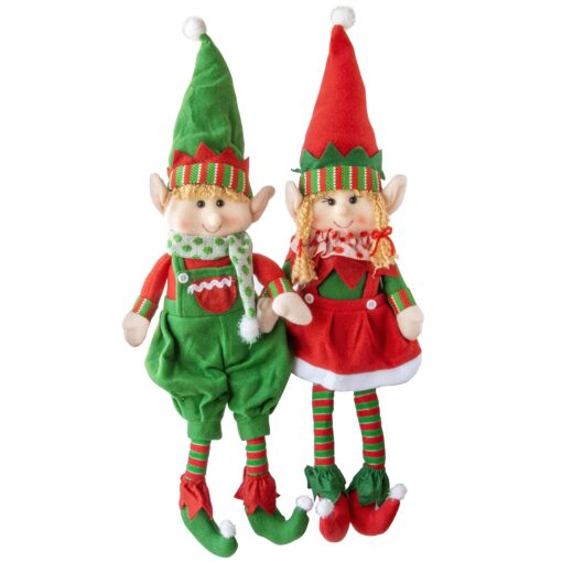 Elf Plush Christmas Stuffed Dolls, Set of 2 - 18" Boy and Girl Elves Holiday Cute Plush Shelf Toys - Fun Kids Buddy Figurine Decorations, Christmas Winter Holiday Party Festive Decor and Gift Exchange