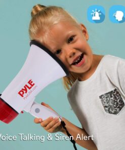 Pyle Megaphone Speaker PA Bullhorn - 20 Watts & Adjustable Vol Control w/ Built-in Siren & 800 Yard Range for Football, Baseball, Hockey, Cheerleading Fans & Coaches or for Safety Drills - PMP20,White 33 81IpN1CWF7L 3