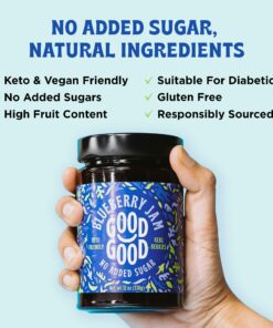 GOOD GOOD No Added Sugar Blueberry Jam - Keto Friendly Jelly - Low Carb, Low-Calorie and Vegan - Diabetic Friendly - 12oz / 330g (Pack of 1) 12 Ounce (Pack of 1) 26 81IpbLRkwCL