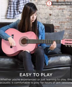 Best Choice Products 38in Beginner All Wood Acoustic Guitar Starter Kit w/Gig Bag, Digital Tuner, 6 Celluloid Picks, Nylon Strings, Capo, Cloth, Strap w/Pick Holder - Natural 26 81Iq09luIuL