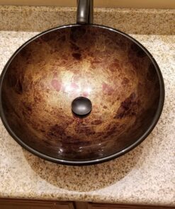 ELECWISH Bathroom Vessel Sink with Faucet Mounting Ring and Pop Up Drain 16.5 Inch Tempered Glass Basin (Brown) Brown 35 81IqirLPewL