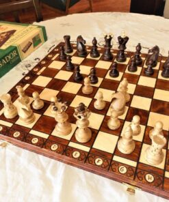 Wegiel Handmade European Ambassador Chess Set - Wooden 21 Inch Beech & Birch Board with Felt Base - Carved Hornbeam & Sycamore Wood Chess Pieces Ambassador - Brown 78 81Ir2yLOMmL
