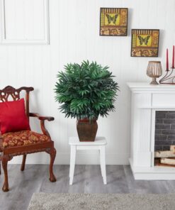 Nearly Natural 6718 35in. Double Bamboo Palm with Decorative Planter Silk Plant,Green Green 35in. 17 81ItTuKW8L