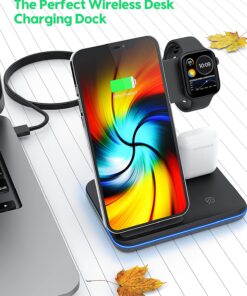 Wireless Charging Station, 2021 Upgraded 3 in 1 Wireless Charger Stand with Breathing Indicator Compatible with iPhone 12/11 Pro/XS/8, iWatch Series Black 26 81IwCmzt12L