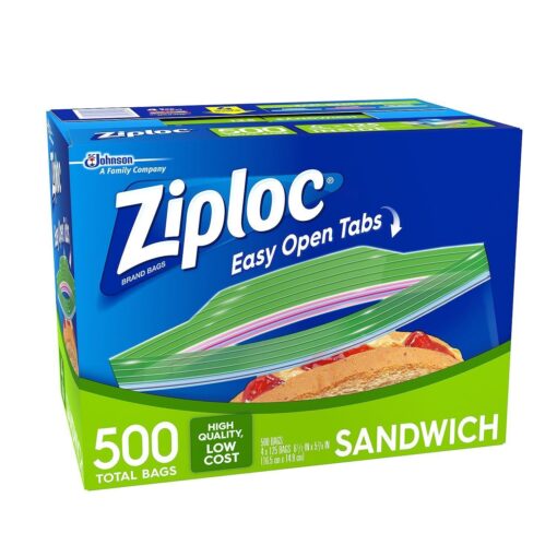 Ziploc Easy Open Tabs Sandwich Bags 125 Count (Pack of 4)