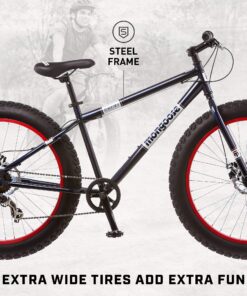 Mongoose Dolomite Mens and Womens Fat Tire Mountain Bike, 26-Inch Wheels, 4-Inch Wide Knobby Tires, 7-Speed, Adult Steel Frame, Front and Rear Brakes Navy Blue 17-Inch/Medium 26 81IzQIZZVYL