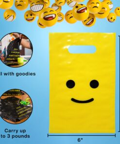 Alternative view of L LIFETIME Smile! Yellow Party Favors Bags Super Strong 24 Pack Loot Birthday Emoji Treat Plastic Bag, 9 x 6 inch - Birthday Gift Bag for Kids Boys and Girls - Plastic Gift Bags with Handles