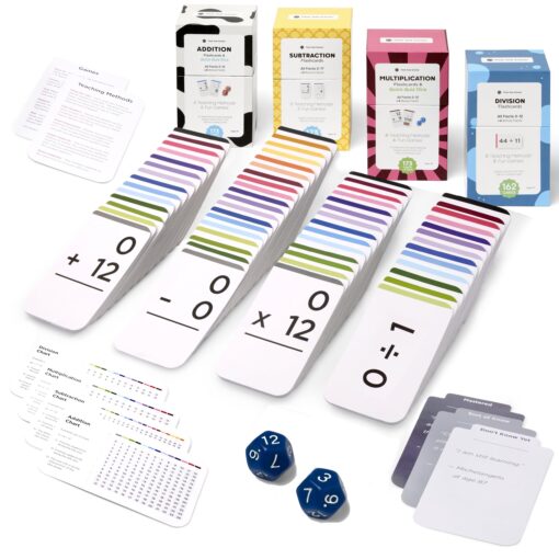 Think Tank Scholar 681 Math Flash Cards & Math Dice (Award Winning) Addition, Subtraction, Multiplication & Division - All Facts & Games - Kids Ages 4+ Kindergarten, 1ST, 2ND, 3RD, 4TH, 5TH, 6TH Grade 2 Dice + Add, Sub, Mult, Div