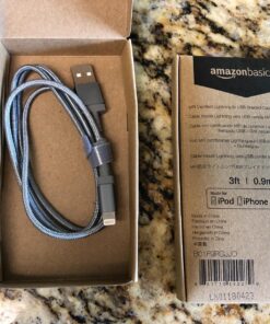 Amazon Basics Nylon Braided Lightning to USB A Cable, MFi Certified Apple iPhone Charger, Dark Gray, 3-Foot 3 Feet 1 40 81J3PkVRp4L