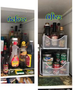 Sorbus 2 Tier Under Sink Bathroom Organizers and Storage, Strong Steel Mesh Sliding Drawers for Enhanced Bathroom Storage Ideal Bathroom Organization and Storage & Under Kitchen Sink Organizer (White) White 29 81J4SwUu8L 2