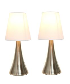 Simple Designs LT2014-WHT-2PK Valencia Brushed Nickel Mini Touch Table Lamps with Fabric Shades, White (Pack of 2) Brushed Nickel Base with White Shades 31 81J6ei2gCL