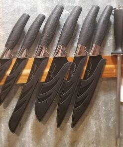 Chef Essential Carbon Steel Culinary Knife Set – 6-Piece Sharp Knife Set – Meat, Veggie, Bread Knife Set – Nonstick Chef Knife Cooking Knives – Professional Sharp Kitchen Knife Set Without Block Solid Black Set 39 81J8FZmqplL