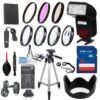 58mm 13 Piece Accessory Kit for Canon EOS Rebel T6, T5, T3, 1300D, 1200D, 1100D DSLRs with Replaceable LP-E10 Battery, Automatic LED Flash, 16GB SD Memory, HD Filters, Tripod, Travel Charger & More