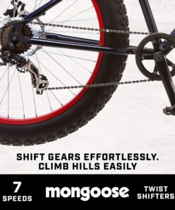 Mongoose Dolomite Mens and Womens Fat Tire Mountain Bike, 26-Inch Wheels, 4-Inch Wide Knobby Tires, 7-Speed, Adult Steel Frame, Front and Rear Brakes Navy Blue 17-Inch/Medium 27 81JC6cW5r8L