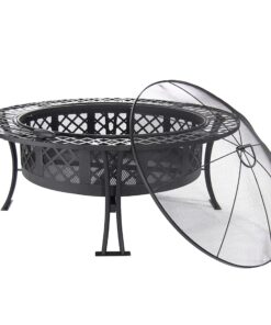 Sunnydaze 40-Inch Round Steel Fire Pit Table with Durable Spark Screen and Poker - Portable Design - Black - Diamond Weave 22 81JEZTju1lL