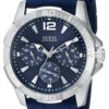 GUESS Stainless Steel Stain Resistant Silicone Watch with Day, Date + 24 Hour Military/Int'l Time Blue/Blue/Silver Tone 15 81JFtGUXsqL