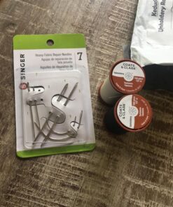 Upholstery Repair Kit with 2 Spools (1 White & 1 Black Spool) and 7 Different Sized Needles | Leather Repair Kit, Furniture, Clothes, Car, Fabric, Couch, Vinyl, Boat, Seat, Carpet, Shoe | Patch Fabric 30 81JG0yjimL