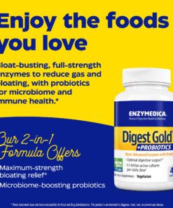 Enzymedica Digest Gold + Probiotics, 2-in-1 Formula for Gut Health, Digestive Enzymes & 1.5 Billion Active Probiotic Cultures, 45 Count (FFP) 45 Capsules (FFP) 12 81JGp72IOAL