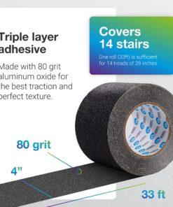 EdenProducts Heavy Duty Anti Slip Grip Tape (4inx33ft) - High Traction Anti Slip Tape, Waterproof Outdoor Grip Tape for Stairs, for Skateboards, Bat, Pool, Floor - Non Skid Tape Outside Step Treads 4" x 33 Feet 1 23 81JK4AsrlTS
