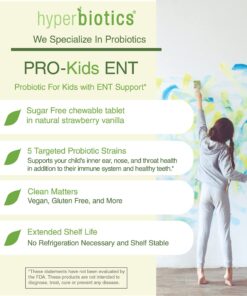 Hyperbiotics ENT Probiotic for Kids | Vegan Supplement for Ears, Nose, Throat | Chewable Tablets for Children | Strawberry Vanilla | Sugar Free | Digestive Health & Immune Support | 45 Count 22 81JKagzrauL